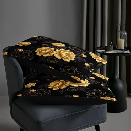Image of AILONEN Gilded Peony Queen Comforter Set 3 Piece, Dark Garden Bedding Pack, Leaf Outline Artwork, Guest Bedroom, 2 Pillowcases
