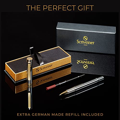 Scriveiner Silver Chrome Rollerball, Award Winning Luxury Pen, Heavy Pocket Pen, 24K Gold Finish, German Schmidt Refill, Best Edc Writing Pen Gift Set For Men & Women, Nice Designer Office Fancy Pen #TOP7