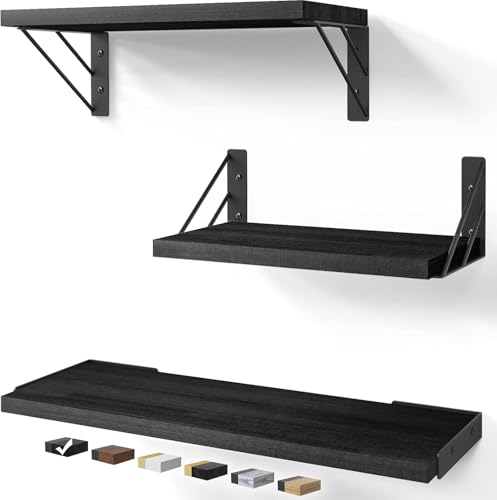 ZVZM Estantería de Pared para Baño y Cocina, 3 Baldas, Estante de Madera para Dormitorio, Sala de Estar