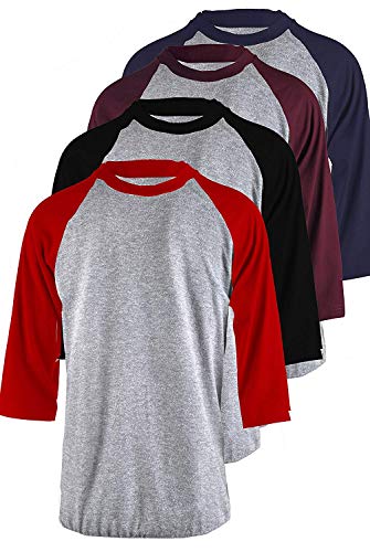 Men's 4 Pack Regular Fit 3/4 Sleeve Baseball T-Shirt -Cotton Raglan Jersey S-5Xl Ltgbur_Ltgbk_Ltgred_Ltgnav 3X #TOP1