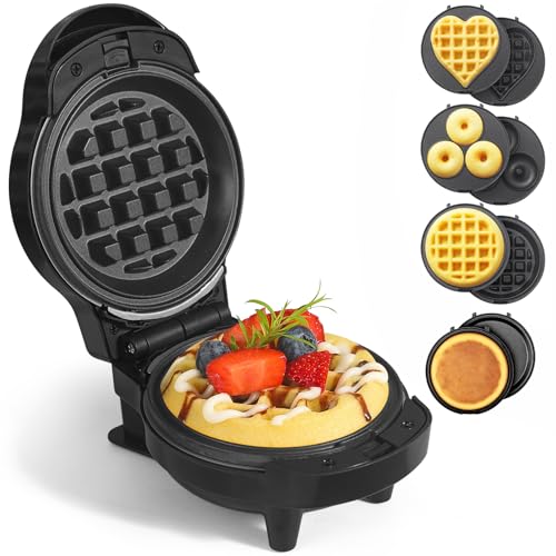 UVFAST Mini Waffles Maker with 8 Removable Plates, 4 in 1 Small Waffle Maker Mini- Waffle, Heart Waffle, Pancake, Donut, 4.5