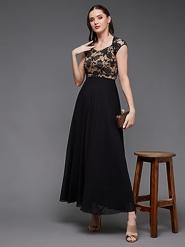 Image of Miss Chase Women's Round Neck Cap Sleeves Lace Knee -Long Skater Dress