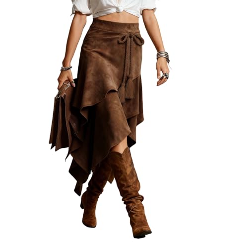 Jupe à franges rétro western mi-longue et asymétrique vintage pour femme