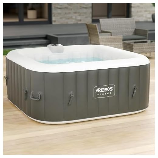 AREBOS Whirlpool | aufblasbar | In- & Outdoor | 4 Personen | 154x154cm | 100 Massagedüsen | mit Heizung | 600 Liter | Inkl. Abdeckung | Bubble Spa & Wellness Massage