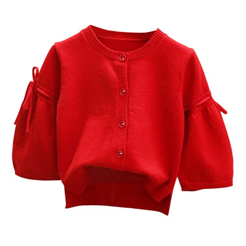 Toddler Girls Long Sleeve Cardigan Sweaters Solid Crewneck Button Knitted Outwear Tops