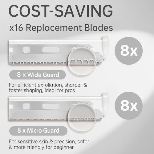 ZiLORA Metal Face Razor for Women, Dermaplaning Tool with 16 Replacement Blades (Wide & Micro), Facial Hair Remover & Eyebrow Trimmer, Silver