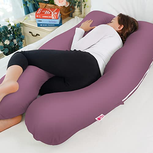 Meiz Pregnancy Pillow,Cooling Silky Pregnancy Pillows For Sleeping,Full Body Maternity Pillow For Pregnant Woman With Cooling Silky Jersey Cover,Dark Purple #TOP4