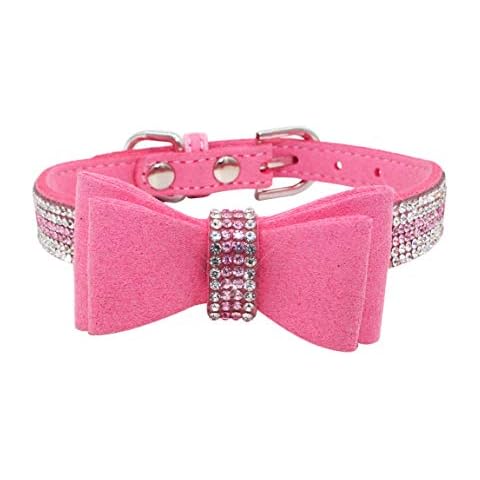 Newtensina Soft Bow Ties Dog Collar Cute Bow Ties Collar with Diamante for Dogs Cats - Pink - S Cover