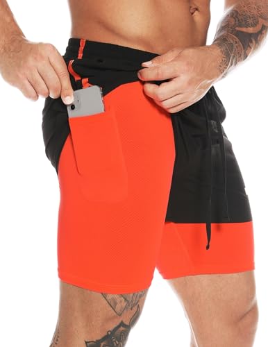 MOVEUP Herren 2 in 1 Shorts Schnelltrocknende Laufshorts mit Taschen Sport Kurze Hosen Fitness Laufhose Jogginghose für Übung MOVEUP Herren 2 in 1 Shorts Schnelltrocknende Laufshorts mit Taschen Sport Kurze Hosen Fitness Laufhose Jogginghose für Übung