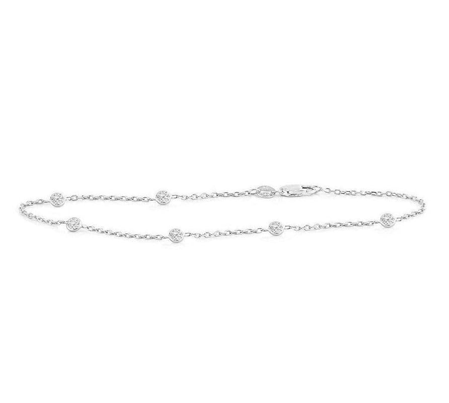 Handmade 14K White Gold Station Anklet Bracelet with 0.60