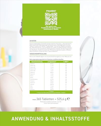 N1 Multivitamin Tabletten hochdosiert - Alle Vitamine + Mineralien - 365 Tabl. Jahresvorrat - vegetarisch - Nahrungsergänzungsmittel