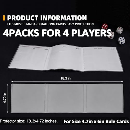 Mahmahfu 2026 Mah Jong Card Sleeve Protector – 4Pcs Mah Jong Ruler Covers with 4Pcs Rule Cards, Fit Small Print Size(6 in x4.7 in), Durable Plastic Holder for Rule Cards (Transparent) - image 2