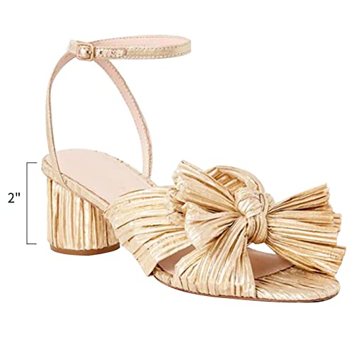 MICIFA Women's Bow Knot Heeled Sandals Open Toe High Block Ankle Strap Chunky Heels Bride Wedding Shoes2