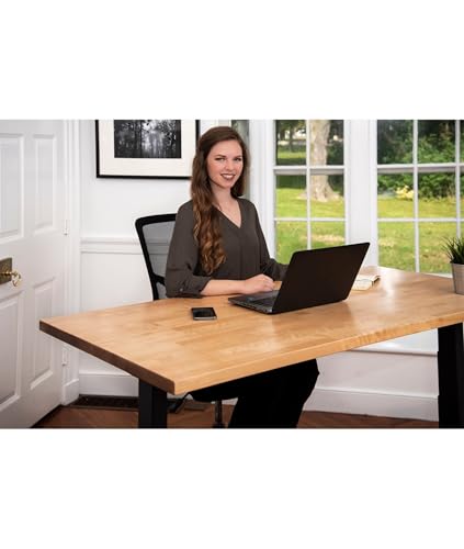 Image of Stand Up Desk Store Solid Wood Top Electric Adjustable Height Standing Desk with Programmable Memory (Charcoal Frame /Natural Birch Top, 60 inch Wide)