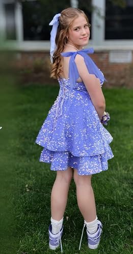 Sparkly Sequin Short Homecoming Dresses 2025 Bow Tiered Mini Cocktail Party Dress PU2002