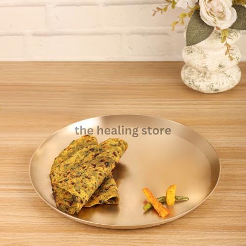 Image of THE HEALING STORE Pure Traditional Ayurvedic Bronze Plate 10 inch| Kansa Handmade Thali Bronze Plate for Serving Ware and dishware thali