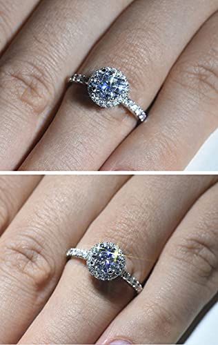 CHWLNJN S925 Sterling Silver Shiny Full Diamond CZ Ring for Women's Cubic Zirconia Stepless Halo Engagement Ring Eternal Wedding Ring Size 6-10 (9)3
