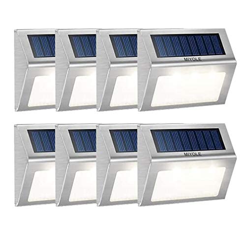8 Pack Solar Step Lights Outdoor Waterproof Led, Solar Powered Deck Lights, Stair Lights Outdoor, Stainless Steel, Wireless Dusk to Dawn Solar Light, Wall Lights Outdoor for Fence, 3 LED Cold White