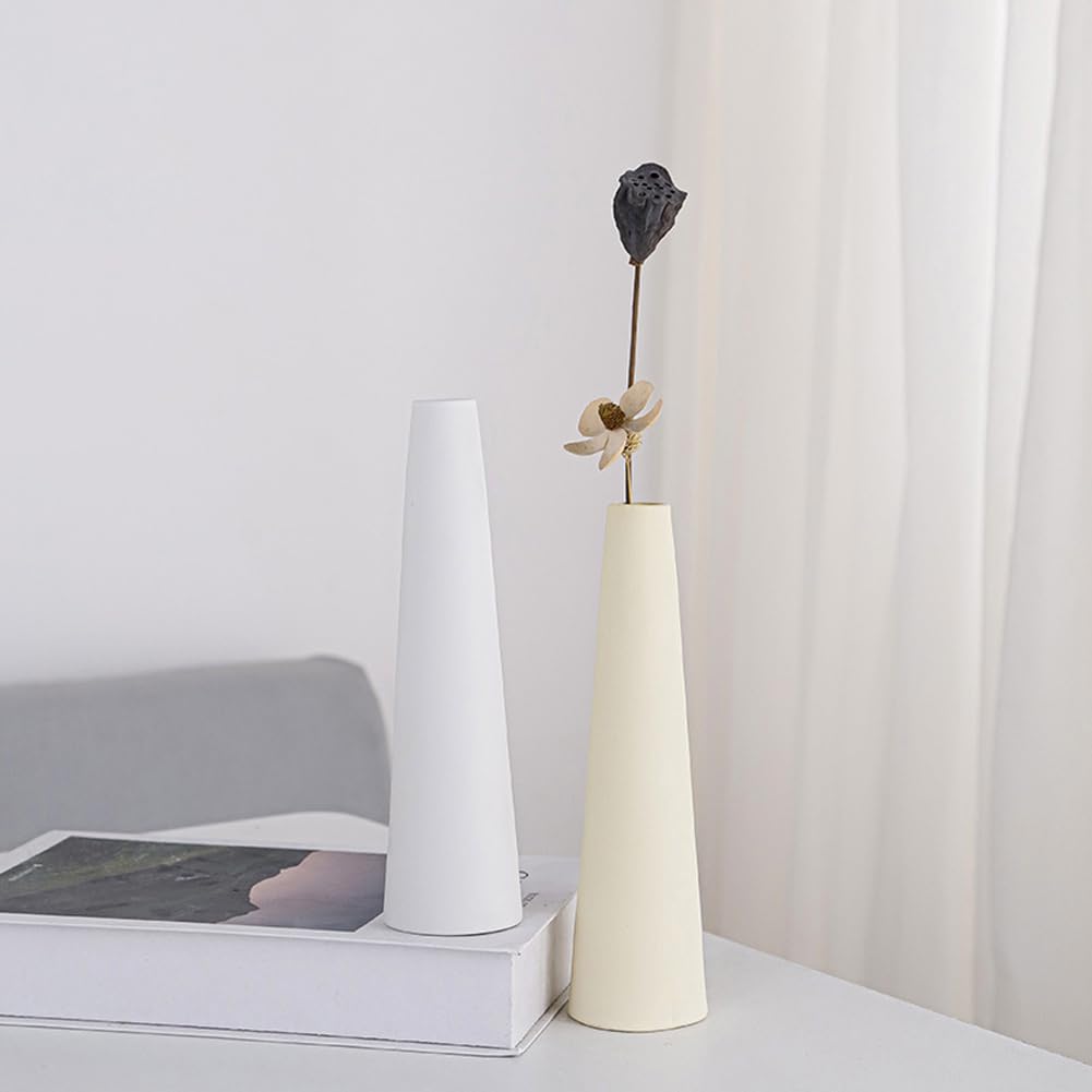Vaso Alto Per Singolo Stelo QUUPY Vaso Da Fiori Conico In Ceramica Bianco Alto Vaso Decorativo Floreale Vaso Conico Da Tavolo Piccoli Vasi A Collo Stretto Per Casa Tavolo Matrimonio Camera Da