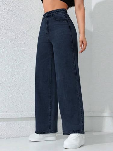 Image of CHKOKKO Women High Rise Denim Solid Regular Fit Jeans
