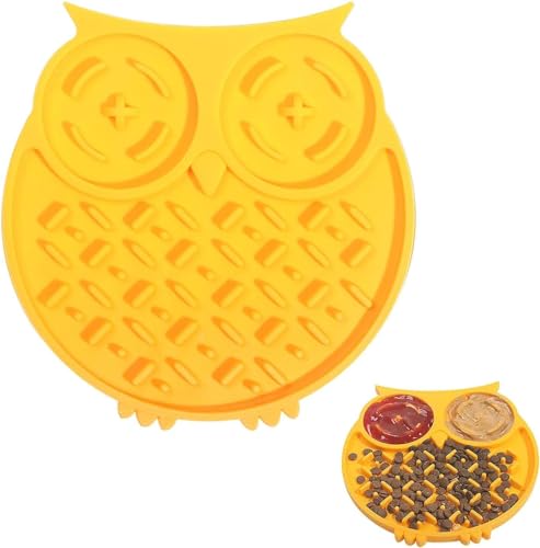 吸盤付き犬リッキングマット, 猫用リックマット, フクロウ型スローフィーダーマット、犬のパズルおもちゃ、トレーニング用ドッグフードスローフィーダー、フード用リッキングマット M/m