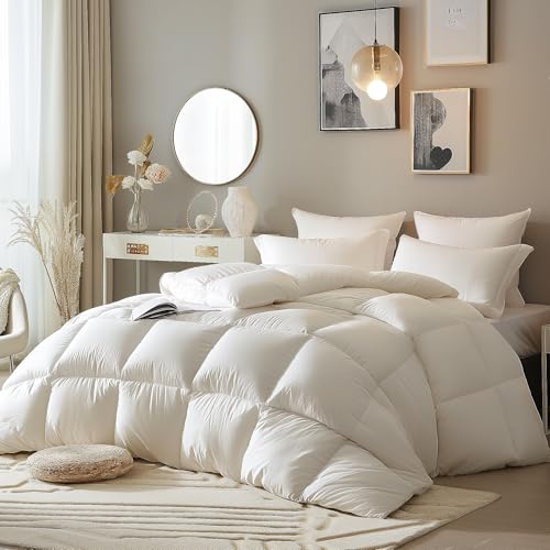 ZUNI Lightweight 420GSM All-Season Microfiber Comforter, Hypoallergenic Quilt with Renewable Fiber Fill, Machine Washable (White, Super King Size)