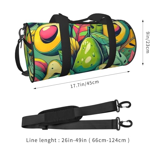 Sports Duffel Bag Tropical-Leaves-Avocados Foldable Travel Tote Bag Weekender Sleepover Carry On Bag2
