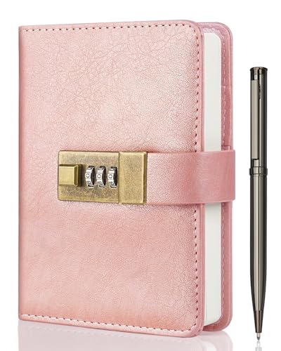 WEMATE Tagebuch mit Schloss, A6 PU Leder Tagebuch mit Schloss 192 Seiten, Lock Journal Passwort Notizbuch mit Stift & Geschenkbox Planer Organizer für Männer und Frauen