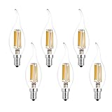 Rayhoo E12 Candelabra Base LED Bulb, 6W Dimmable LED Filament Candle Light Bulb, C35 Flame Shape Bent Tip, 600LM, 60W Incandescent Replacement, 2700K Warm White, 6 Pack