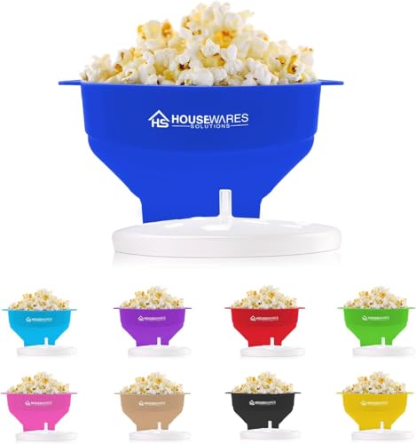 Image of Collapsible Silicone Microwave Hot Air Popcorn Popper Bowl With Lid and Handles - Blue