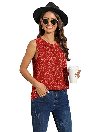 Quezhu Sleeveless Blouses For Women Summer V Neck Business Casual Chiffon Tank Tops Flowy Sleeveless Tops,Flower Wine Red #TOP4