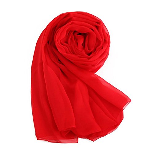 MEISHINE® 180 x 110 cm Pañuelo elegante de seda para mujer, pashmina de 100% seda pura Pure Red 180*110cm Cover