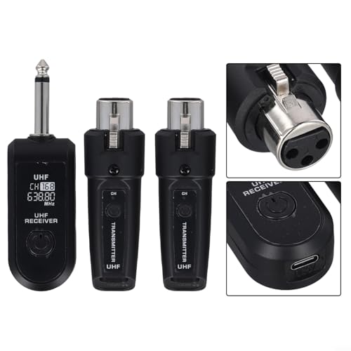 Sistema de Micrófono Inalámbrico UHF con Adaptador XLR Transmisor Receptor para Micrófono Dinámico, Guitarra, Mezcladora de Audio PA, 20 Canales Ajustables, 550-573MHz, Alcance 30-50m (1 bandeja 2) miniatura 5