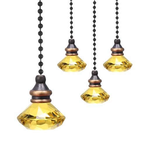 Image of MECCANIXITY 4Pack Ceiling Fan Pull Chain, 12 Inch Decorative Ornaments Diamond Pendant Pull Chain Extension for Ceiling Fans Light Lamp, Yellow