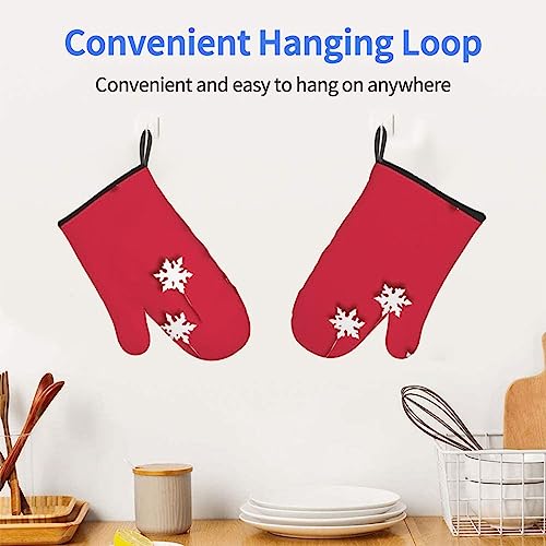 Xmas Snowflake Print Pattern Oven Mitts, Heat Resistant Kitchen Gloves For Bbq, Cooking, Grilling, Baking, Microwave, Set Of 2/11Inch #TOP4