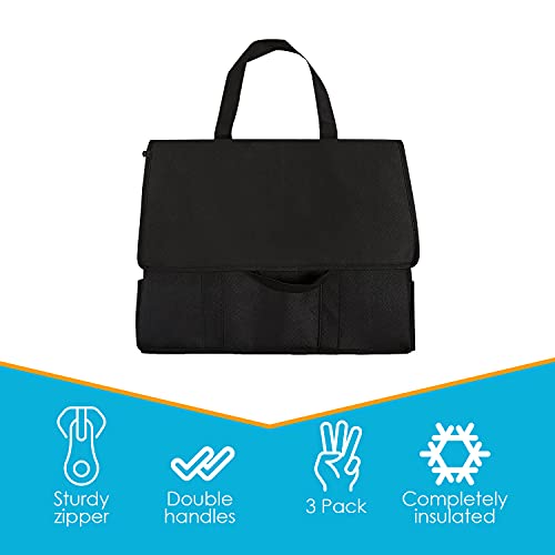 Houseables Insulated Bags, Reusable Groceries Tote, Thermal Shopping Bag, 3 Pack, Black, 16" X 13" X 9", Extra Large (Xl), Refrigerated Grocery Delivery, Hot, Cold, Frozen Foods Cooler, With Zipper #TOP2