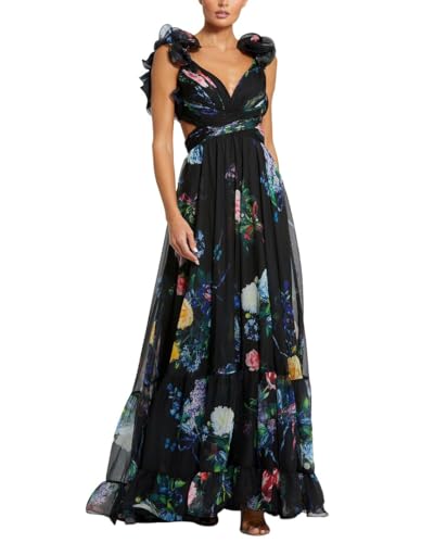 Mac Duggal Womens A-Line Gown, 6 Black Multi