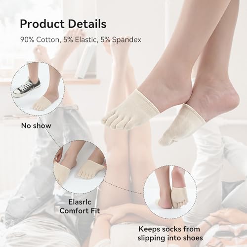 Image of likloks Half Socks for Women Cotton Toe Topper Hidden Non-Slip Toe Separation Liner Socks, Pink - 6 Pairs