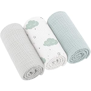 Bearmoss Moltontücher Baby 100% Baumwolle Weiche Spucktücher Baby, Atmungsaktiv und Extrem Saugfähig Musselin Tuch für Saugstark Mulltücher 3er 60x60cm(Blaue Wolke)