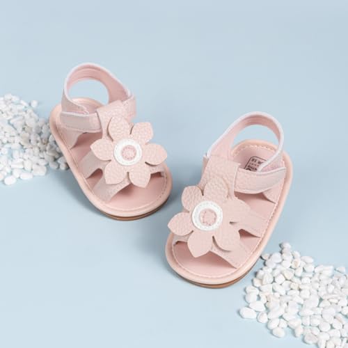 Image of Meckior Baby Toddler Infant Girls PU Leather Soft Open Toe Summer Sandals Flower Princess Flat Shoes
