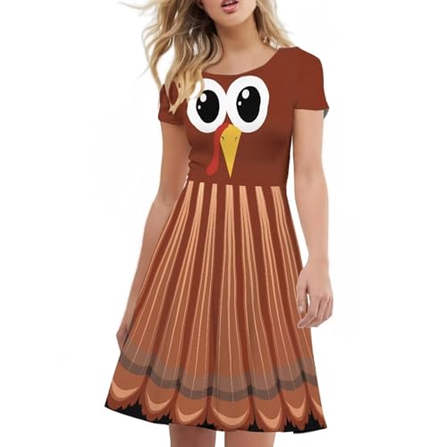 Image of POLERO Women Puffy Swing Elegant Party Midi Dresses Short Sleeve Round Neck A-Line Dress
