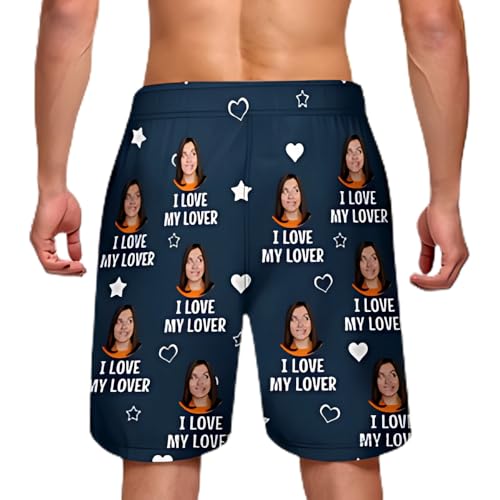 I Love My Wife, Custom Photo Men Beach Shorts, Funny Beach Shorts with Wife's Face, Funny Husband Swimming Trunks, Swim Short for Men, Summer Vacation Gift, Gifts for Husband, Boyfriends White3