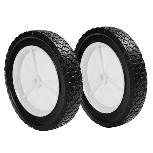 OTDSPARES 10-Inch Rubber Replacement Tire Plastic Wheel 10x1.75" Semi-Pneumatic Tire, 1-3/4-Inch Diamond Tread, 1/2-Inch Bore Offset Axle,White 2 Pack