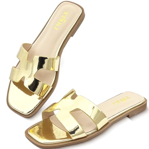 Image of Sandals for Women Dressy Comfortable Flat Open Toe Casual Cute Trendy Shoes Soft Leather Slip On Ladies Slides for Summer 2026