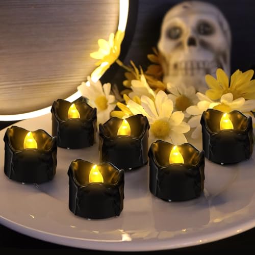 6 Stück LED Teelichter Schwarz, Led Kerzen Flackernde Flamme,...