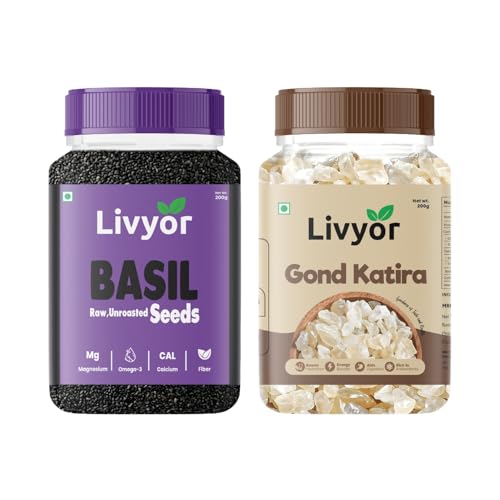 Image of Livyor Gond Katira and Basil Seeds Combo Pack 200g x 2 | Sabja Assorted Seeds & Nuts (2 x 200 g)