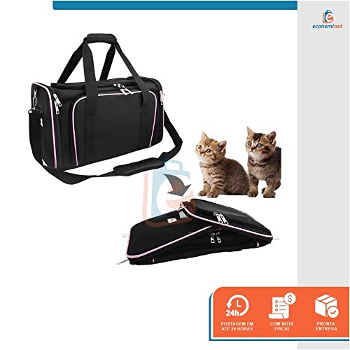 Bolsa Pet Expansível para Transporte em Avião Cães e Gatos Ventilada até 14kg Tela Arejada e Tapete