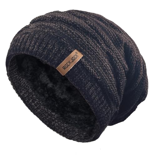 RockJock Mens Winter Knitted Slouch Beanie with R80 Thermal Insulation and Cosy Fleece Lining-Navy