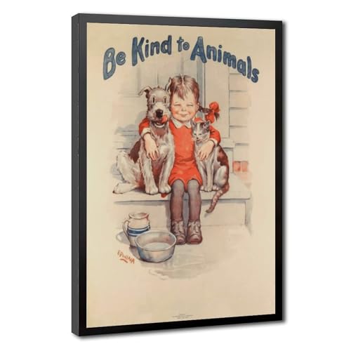 Poster vintage Be Kind to Animals 1938 avec cadre pour habiller un mur vide