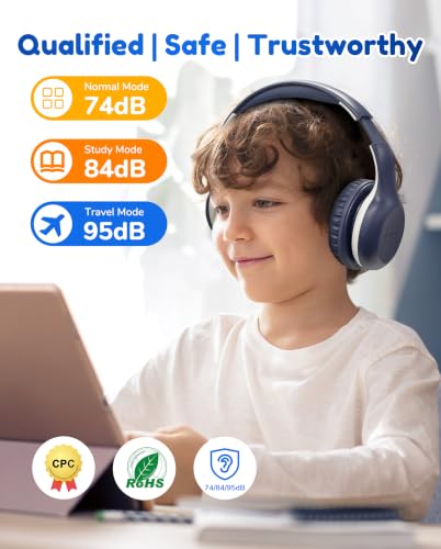 EarFun Bluetooth Kopfhörer Kinder, Lautstärkebegrenzung, Kabel, Blau – Ansicht 2